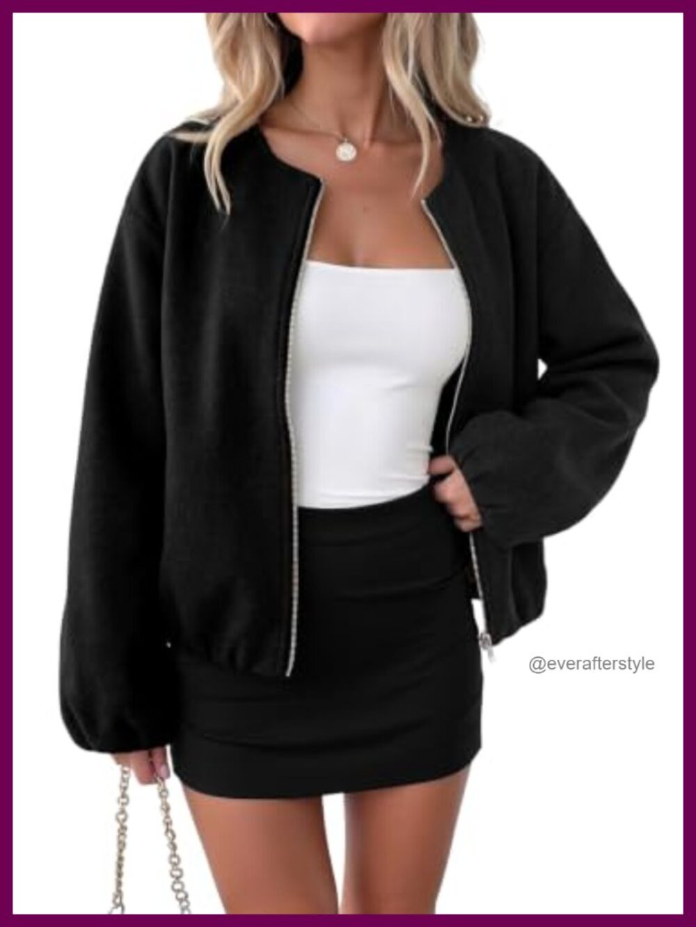 Dokotoo Bomber Jacket Women Long Sleeve Zip Coat with Pockets